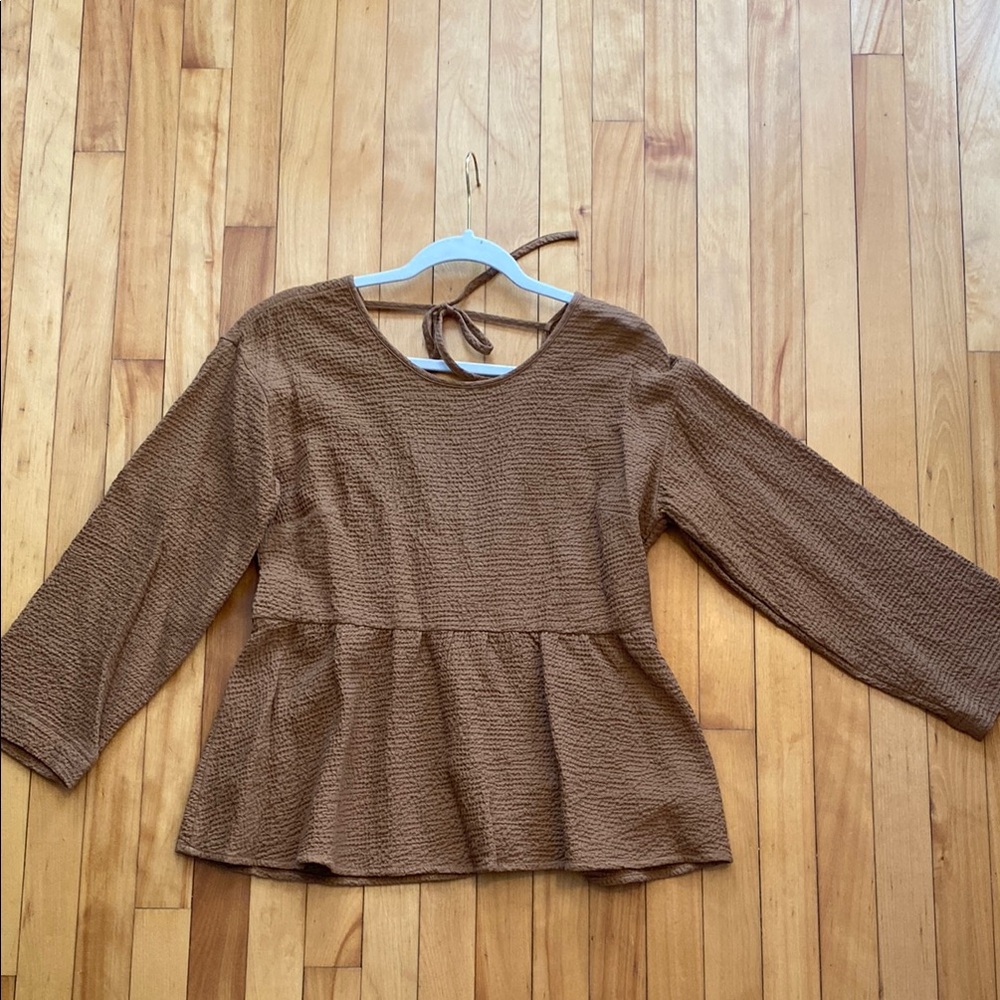 Madewell orange/brown peplum textures top